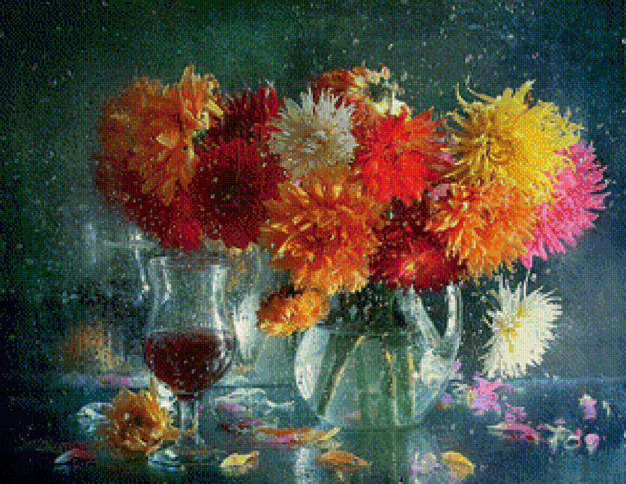 Серия "Цветы под дождем" - букет, цветы, георгины - предпросмотр