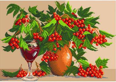 Рябиновое вино - натюрморт, цветы, ягоды - оригинал