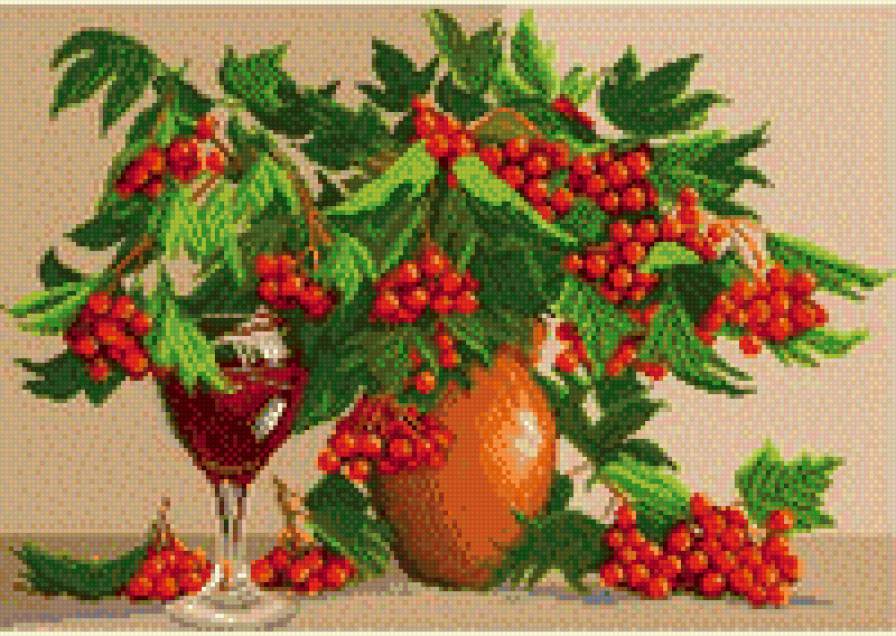 Рябиновое вино - натюрморт, цветы, ягоды - предпросмотр