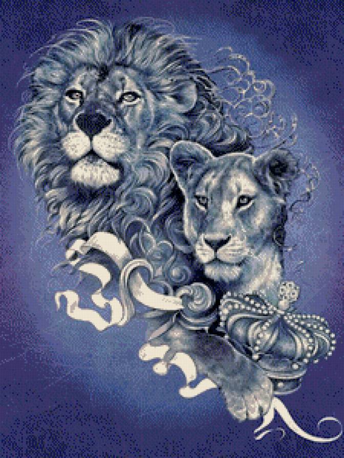 королевская чета - львы, лев, хищник, корона, пара, львица - предпросмотр