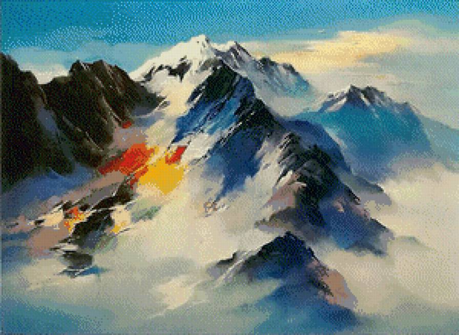 Художник Hong Leung - снег, живопись, картина, небо, природа. горы - предпросмотр