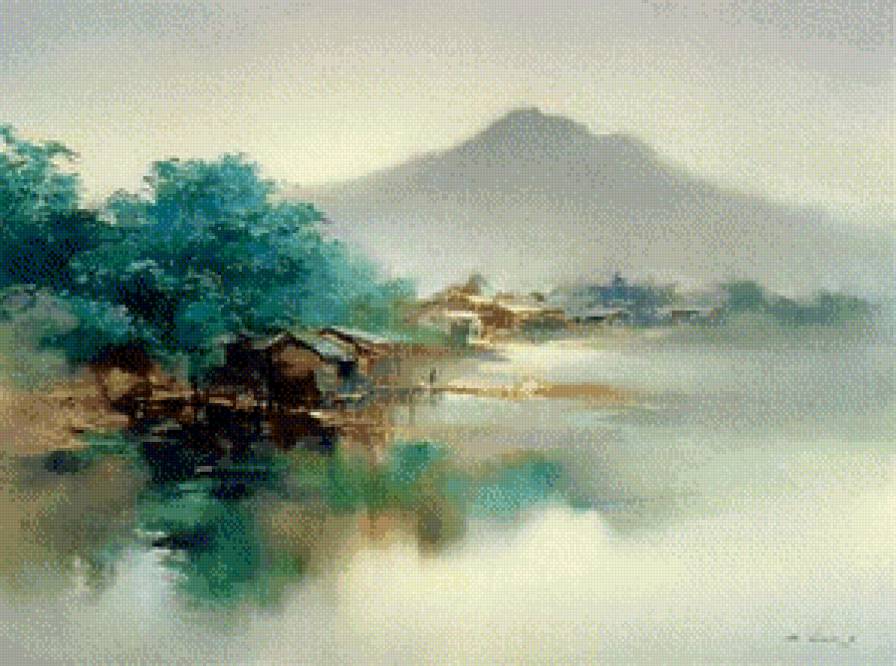 Художник Hong Leung - туман, горы, живопись, картина, море, природа - предпросмотр