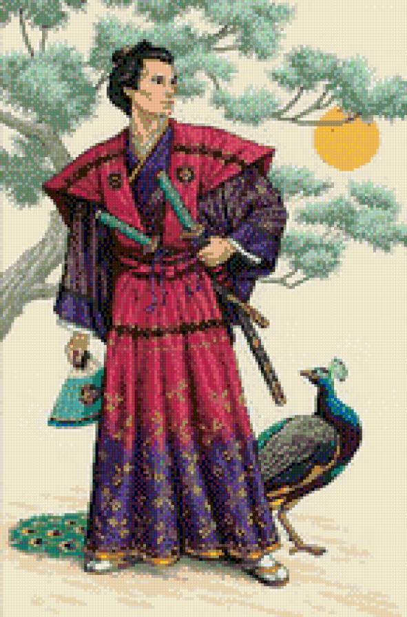 Самурай с павлином - самурай, япония - предпросмотр