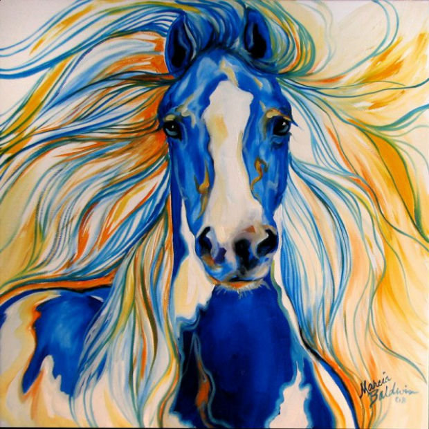 Конь - конь, лошадь, синий, морда - оригинал