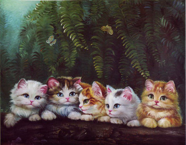 №444227 - коты, кошки, живопись, котята, животные - оригинал