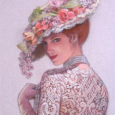 Оригинал схемы вышивки «Дама в шляпке» (№444664)