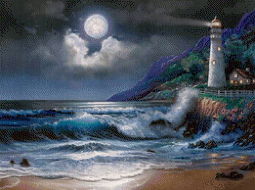 маяк - пейзаж, море, ночь - предпросмотр