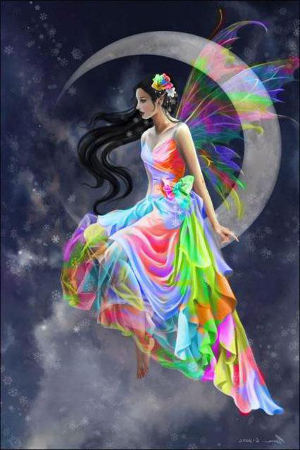 лунная фея - девушка, фэнтези, сказка, месяц, красота - оригинал