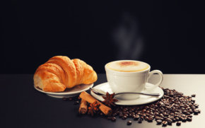 Утренний кофе - кофе, кухня, черная канва - оригинал