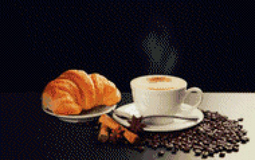 Утренний кофе - кухня, кофе, черная канва - предпросмотр