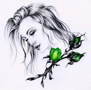 зеленые цветы - девушка, волосы, лицо, цветы - оригинал