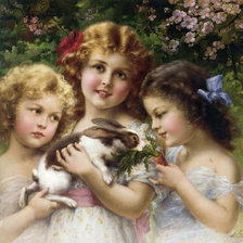 Оригинал схемы вышивки «сестры-красавицы с кроликом» (№447239)