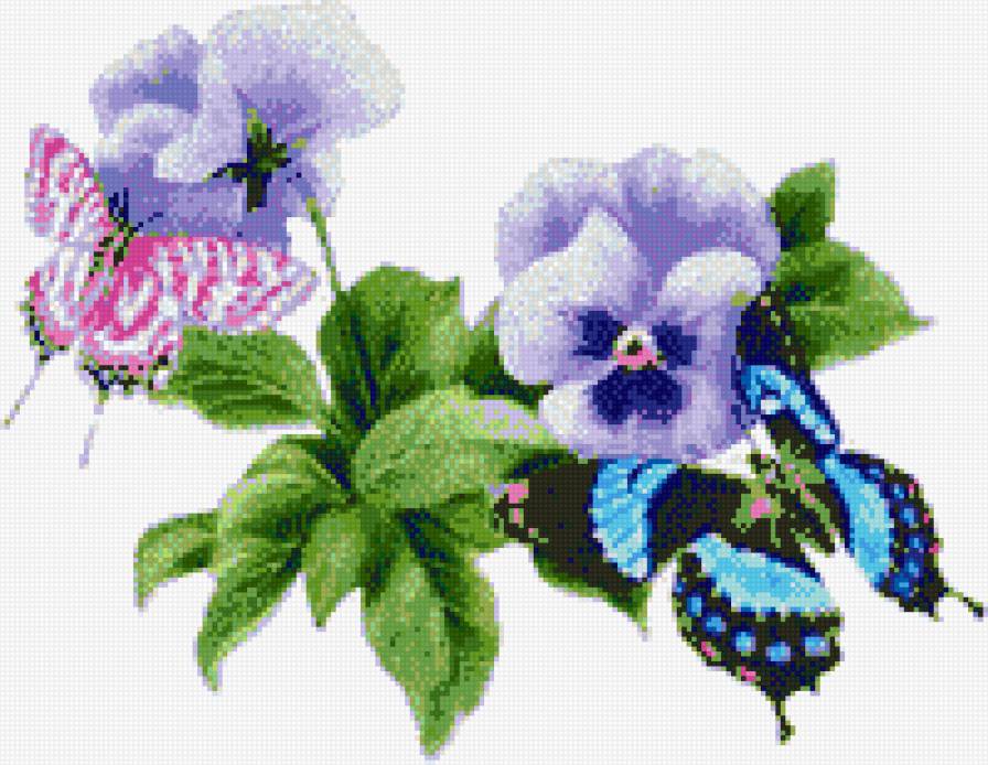 анютины глазки и бабочки - бабочки, цветы - предпросмотр