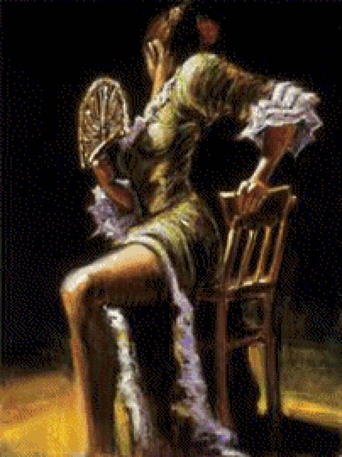 испанка с веером - живопись, стул.веер, люди, колорит, испания, девушка - предпросмотр