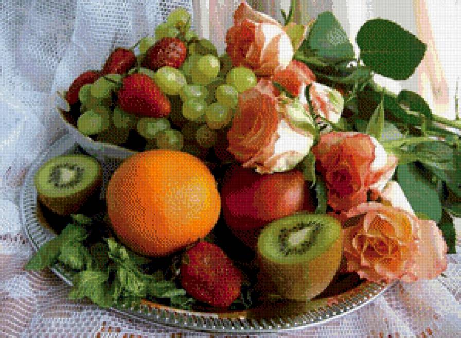 натюрморт - цветы, натюрморт, фрукты - предпросмотр
