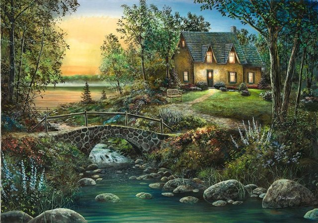 дачный домик - природа, лето, река, деревья, вода - оригинал
