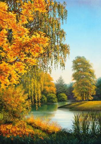 картина - природа, осень, пейзаж, речка - оригинал