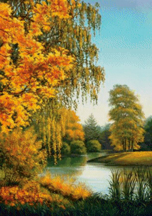 картина - речка, пейзаж, природа, осень - предпросмотр