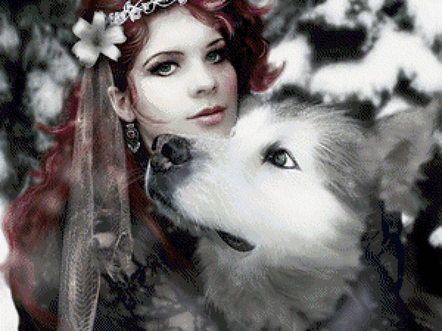 женщина и волк - доверие, женщина, волк, животное, хищник, люди - предпросмотр