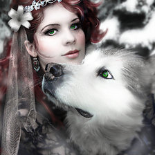 Оригинал схемы вышивки «женщина и волк» (№449219)