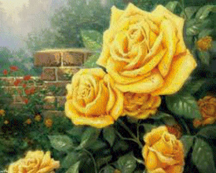 желтые розы - букет, живопись, розы, цветы - предпросмотр