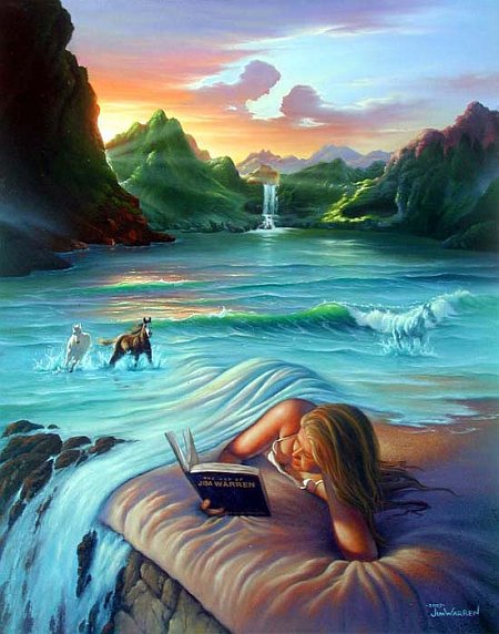 Необычная картина) - море, девушка, лошади, природа, картина - оригинал