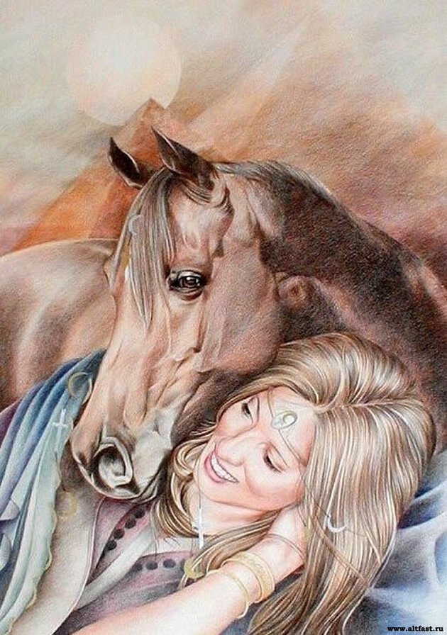 Девушка с лошадью - девушка, фэнтези, лошади - оригинал