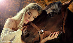 Девушка и лошадь - лошади, девушка, фэнтези - оригинал