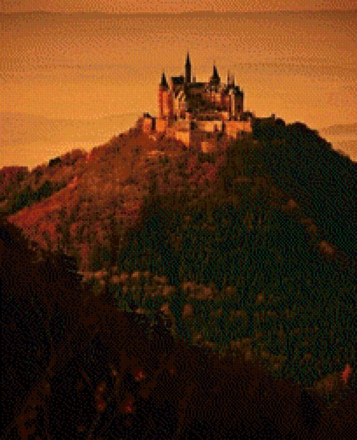 Замок на горе - горы, осень, закат, замок - предпросмотр