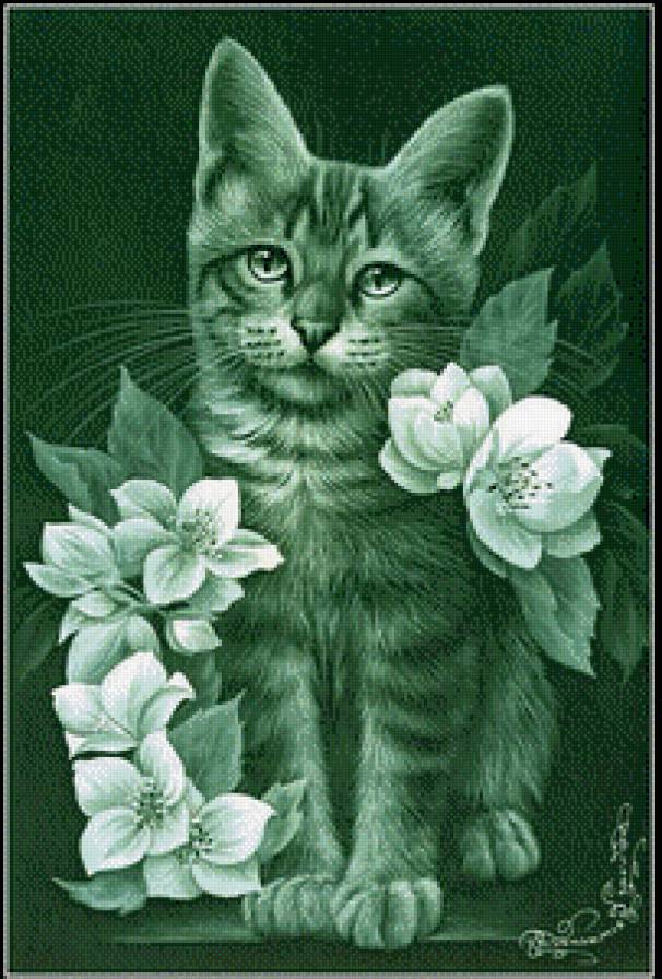 Кошка - цветы, кошка - предпросмотр
