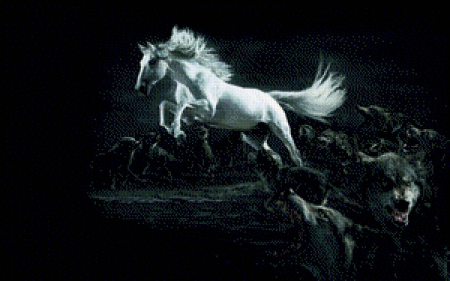 белая лошадь и волки - предпросмотр