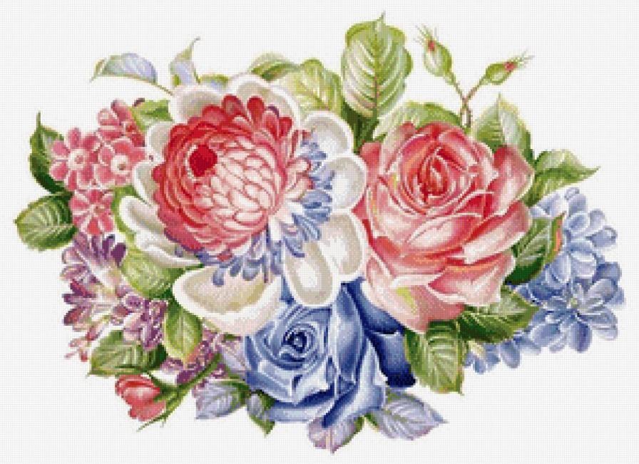прекрасный букет - роза, букет, розовые цветы, розы, белые цветы, синие цветы - предпросмотр