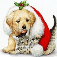 Схема вышивки «Новый год.Котёнок и щенок»