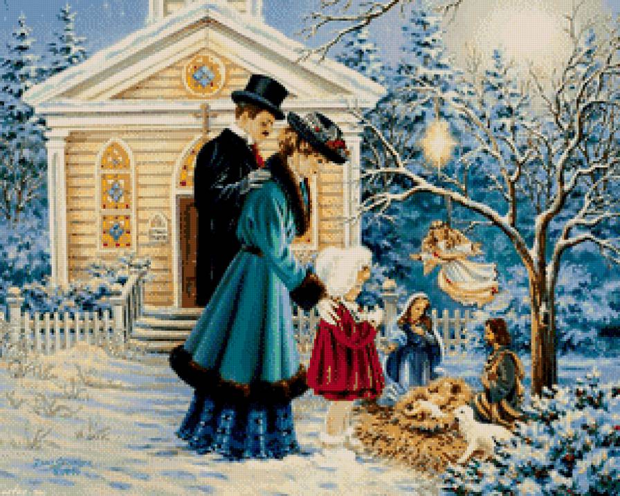 Рождество - зимний, люди, зима, ангел, картика, дети, пейзаж - предпросмотр