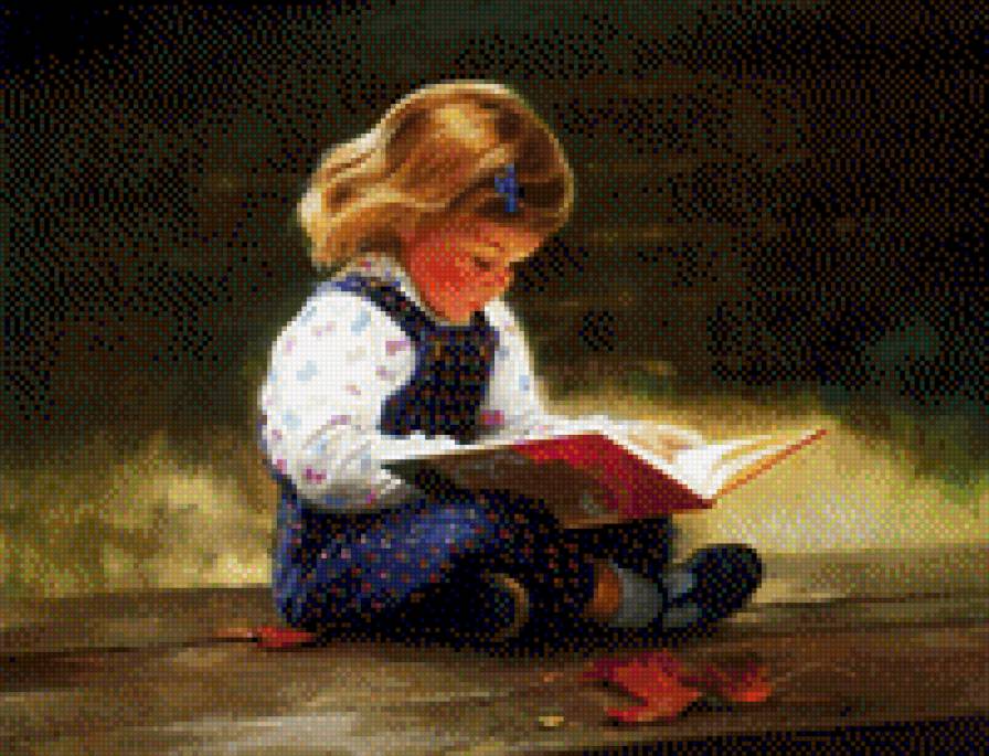 девочка читающая книгу - красота, дети, картины, картина, девочка, люди - предпросмотр