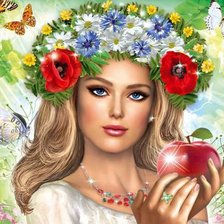 Оригинал схемы вышивки «девушка с яблоком» (№455378)