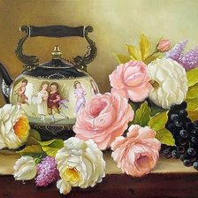 Чайник  и розы