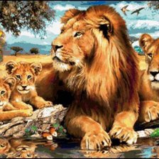 Схема вышивки «львиное семейство»