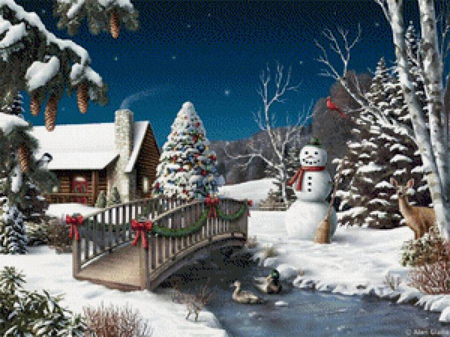 Рождество - ночной пейзаж, новый год, ночь, зима, зимний пейзаж - предпросмотр