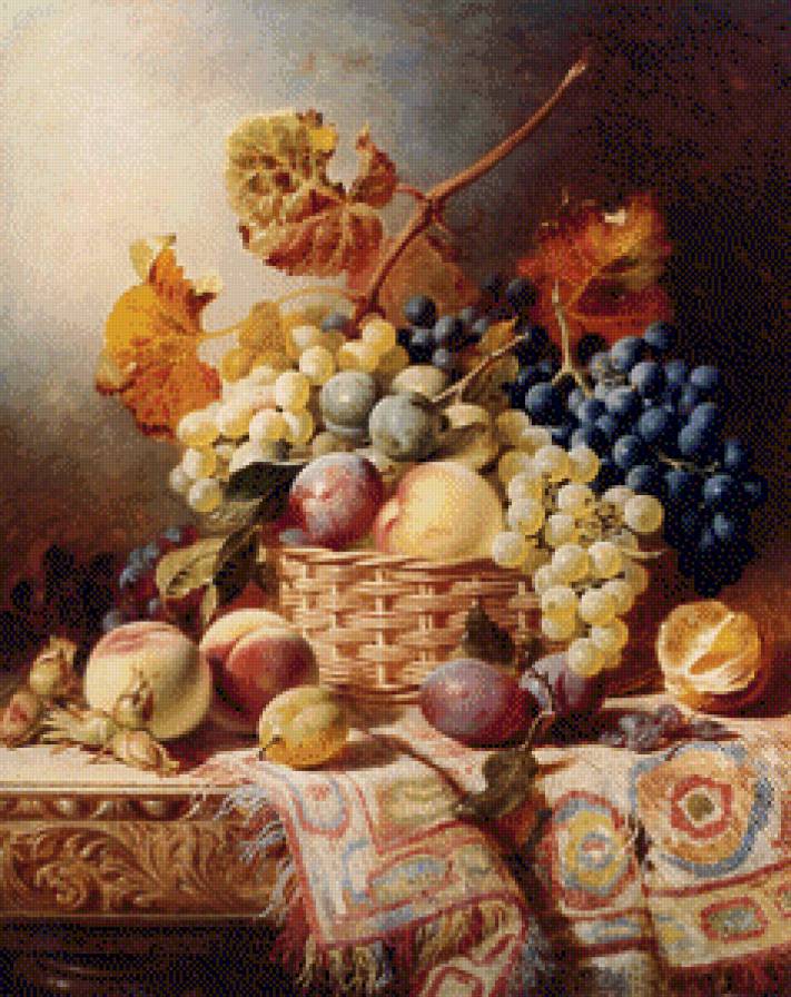 натюрморт - фрукты, ягоды, виноград, персики - предпросмотр