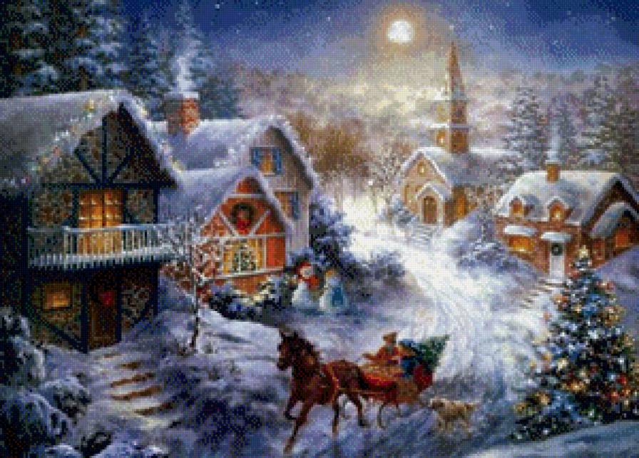 Рождество - ночь, зима, зимний пейзаж, новый год, ночной пейзаж - предпросмотр