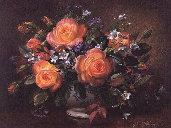 №456379 - натюрморт, букет, живопись, цветы, albert williams - оригинал