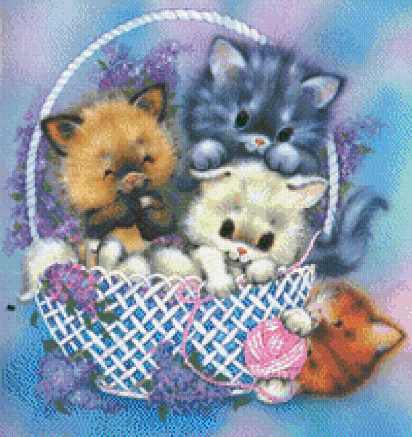 Котята в корзинке - кошки, очаровашки, кошечки, лапушки - предпросмотр