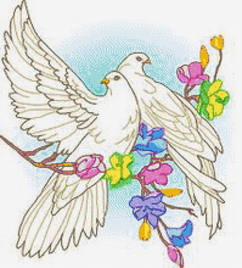 голуби - цветы, свадьба, птицы - предпросмотр