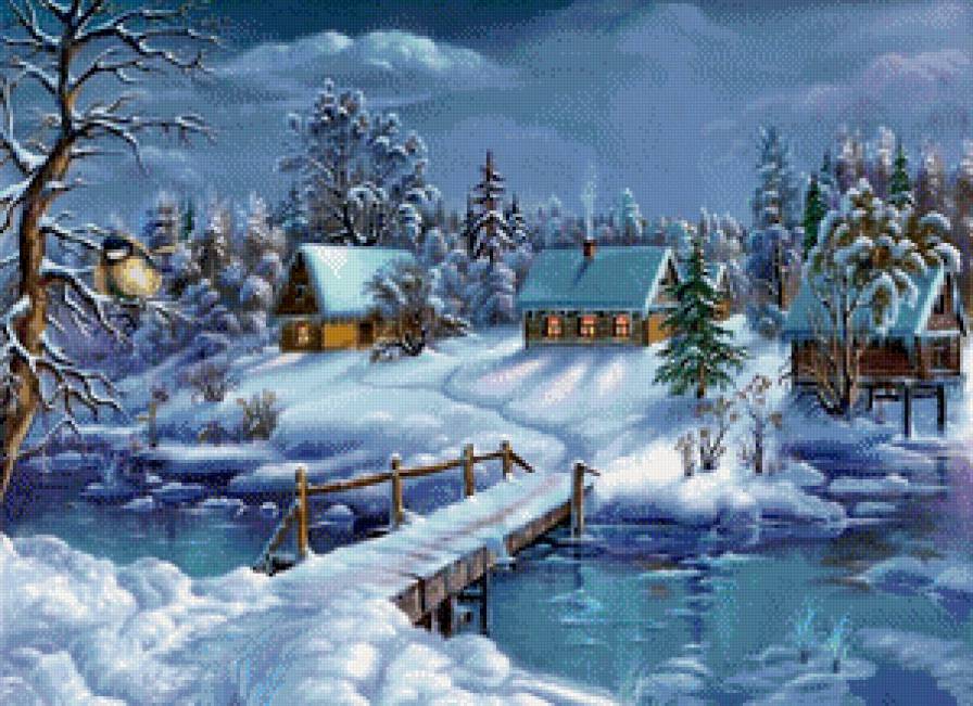 Зимняя ночь - новый год, село, зима, ночь - предпросмотр