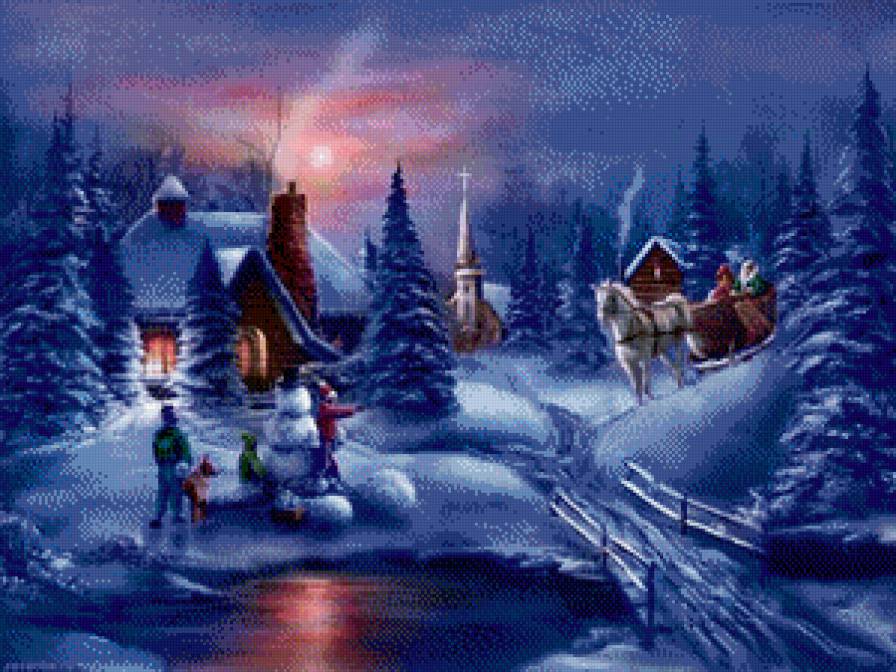 Новый год - село, зимний пейзаж, ночной пейзаж, зима - предпросмотр