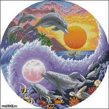 Схема вышивки «солнце, луна и дельфины»