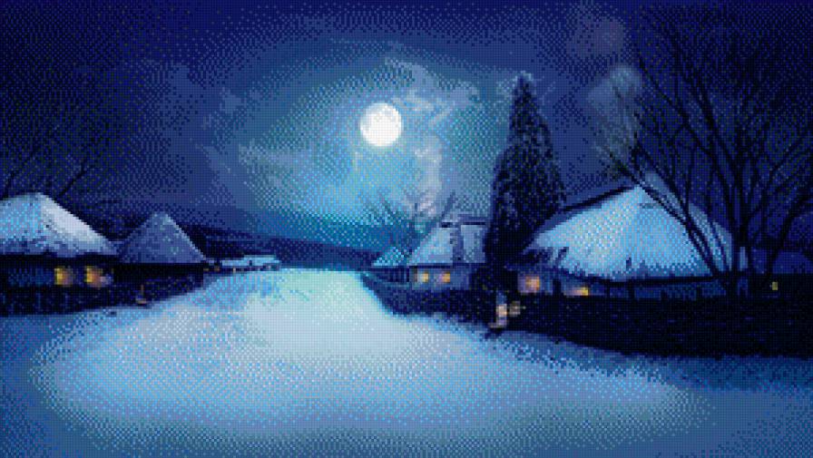 Сельская ночь - зима, село, ночь - предпросмотр