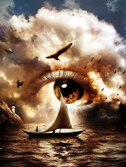 Всевидящее око - маяк, глаз, небо, лодка, взгляд, птицы, море - оригинал