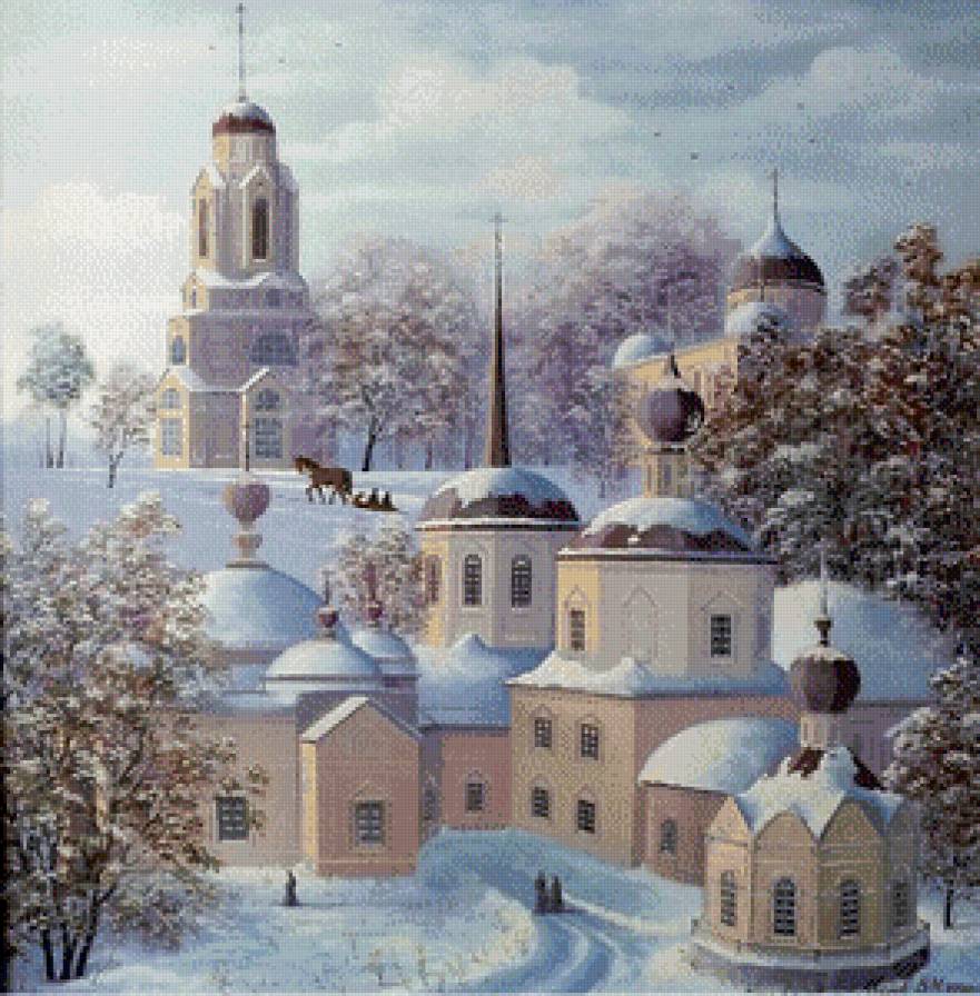 монастырь - церковь, снег, пейзаж, зима, природа, лес - предпросмотр